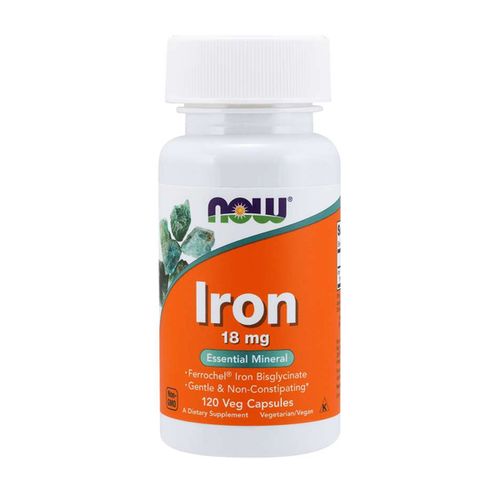 NOW Supplements Iron 18 mg Non-Constipating* Essential Mineral 120 Veg Capsules