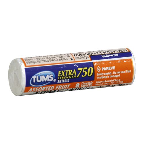 Tums Extra Strength Heartburn Relief Chewable Antacid Tablets, Fruit, 8 Count
