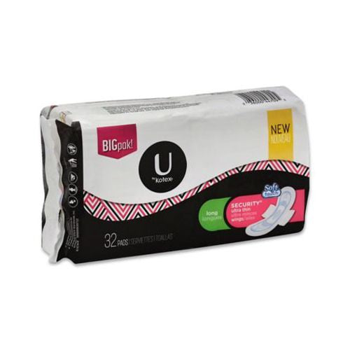 U by Kotex Security Ultra Thin Pads with Wings Heavy Flow Long Unscented 32 Count