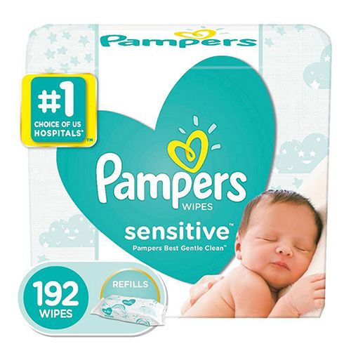 Pampers Baby Wipes Sensitive Perfume Free 3X Refill Packs 192 Ct