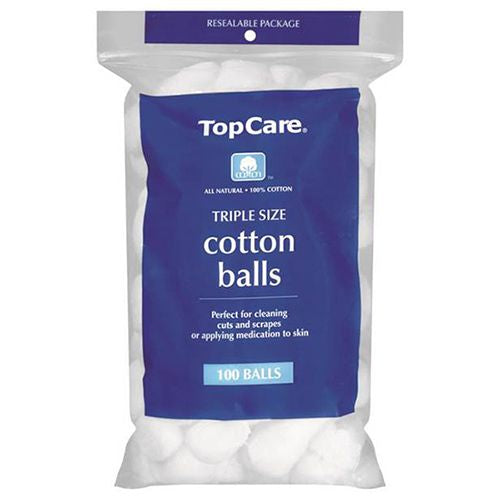 Top Care Triple Size Cotton Balls 100 ct Hypoallergenic 100% Pure Cotton