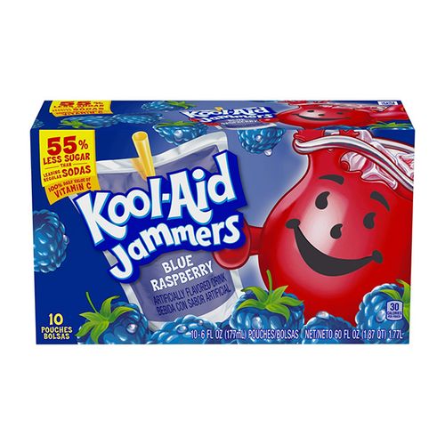 Kool Aid Jammers Blue Raspberry Kids Drink 0% Juice Box Pouches 10 Ct Box 6 fl oz Pouches