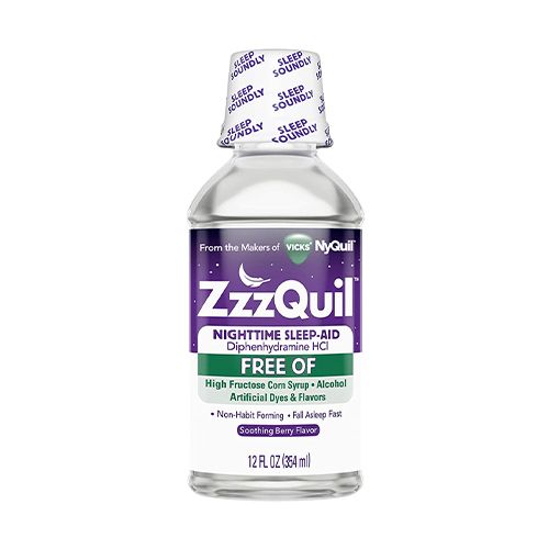Vicks ZzzQuil Nighttime Sleep Aid Liquid Over-the-Counter Medicine Alcohol-Free Berry Flavored 12 Oz