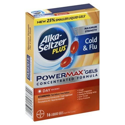 Alka-Seltzer Plus Maximum Strength Cold & Flu Medicine Day Powermax Liquid Gels 16 Count