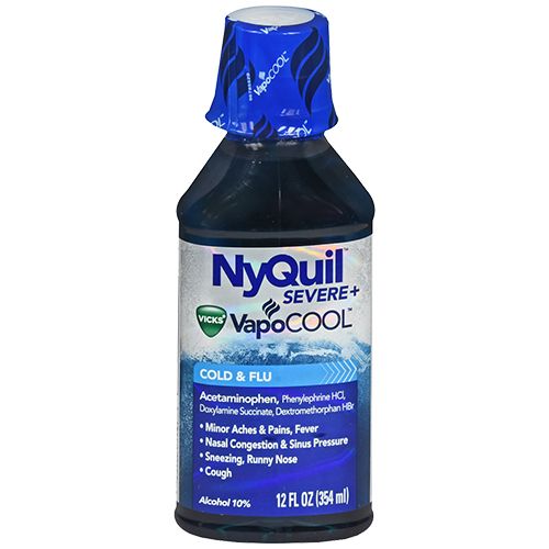 Vicks NyQuil Severe Vapocool Cold Flu + Congestion Liquid Over-the-Counter Medicine 12 Oz