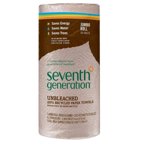 Seventh Generation Paper Towels 100% Recycled Paper Unbleached 120 Sheets