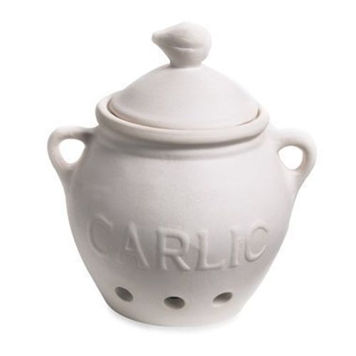 HIC Garlic Clove Keeper Vented Ceramic Storage Container with Lid White 5.25-Inch by 5.5-Inch