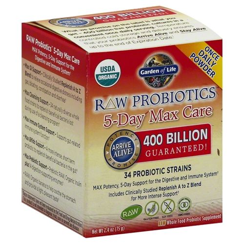 Garden of Life - RAW Probiotics 5-Day Max Care - 2.4 oz Powder - Banana Flavor