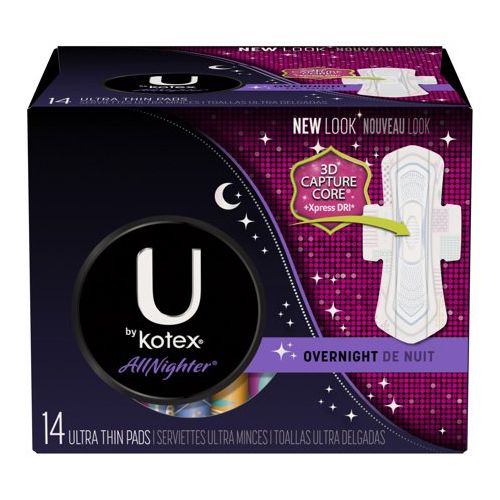 U by Kotex AllNighter Ultra Thin Overnight Pads with Wings Unscented