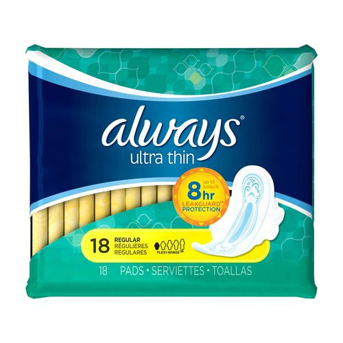 Always Ultra Thin Pads with Wings Regular Unscented 18 Ct