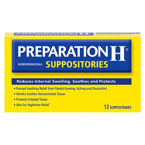 Preparation H Suppositories for Hemorrhoid Relief Burning and Itching 12 Count