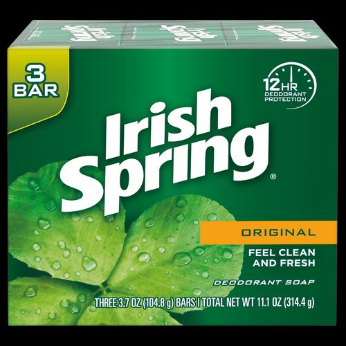 Irish Spring Original Clean Deodorant Bar Soap for Men 3.7 oz 3 Pack