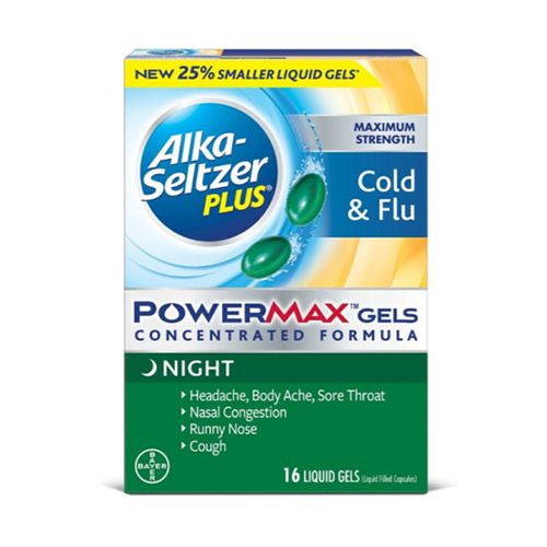 Alka-Seltzer Plus Maximum Strength Cold & Flu PowerMax Nighttime Liquid Gels, 16 Count