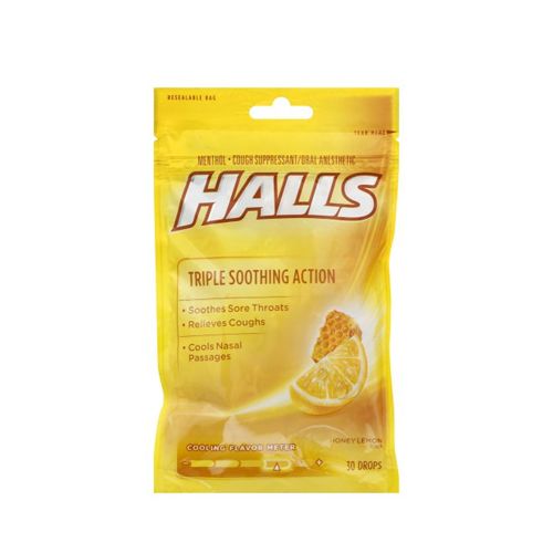 HALLS Relief Honey Lemon Cough Drops  30 Drops