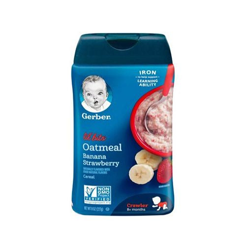 Gerber 3rd Foods Cereal for Baby Grain & Grow Lil Bits Baby Cereal Banana Strawberry Oatmeal 8oz Canister