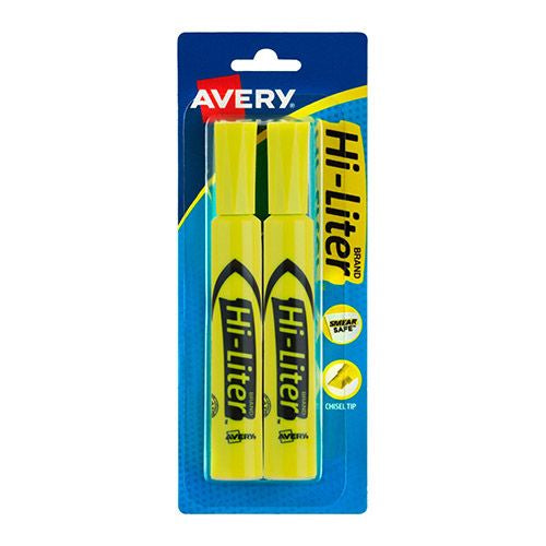 Avery Hi-Liter Desk-Style Highlighters SmearSafe Chisel Tip 2 Yellow Highlighters (24081)
