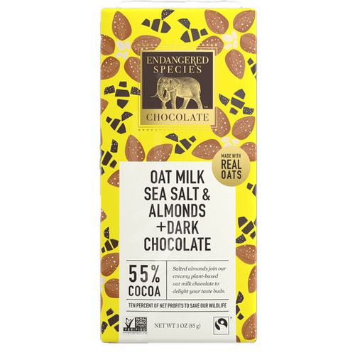 Endangered Species - Dark Chocolate Bar 55% Cocoa Oat Milk Sea Salt & Almonds - 3 oz.