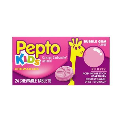 Pepto Kids Antacid Chewable Tablets for Upset Stomach Relief Over-the-Counter Medicine 24 Ct