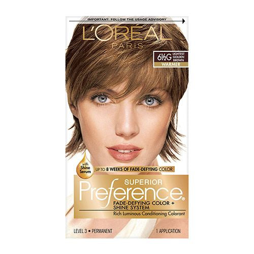 L Oreal Paris Superior Preference Fade-Defying Shine Permanent Hair Color 6.5G Lightest Golden Brown 1 kit