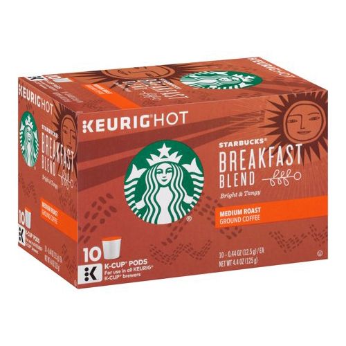Starbucks Breakfast Blend Coffee K-Cup Pods Medium Roast Coffee Pods for Keurig Brewers 1 Box (10 Pods)