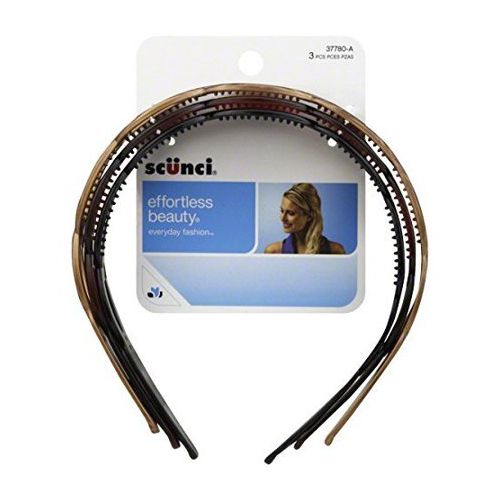 Scunci Comfort Plastic Neutral Fashion Headbands with Lattice Pattern Hold Hair Back in Style in Black Brown and Tortoise Shell 3ct