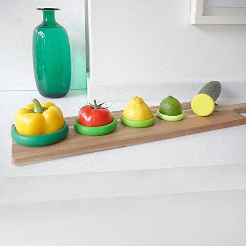 Food Huggers 5pc Reusable Silicone Food Savers | BPA Free & Dishwasher Safe | Fruit & Vegetable Produce Storage for Onion, Tomato, Lemon, Banana, Cans & More | Round, Fresh Greens (B01J4ADMJM)