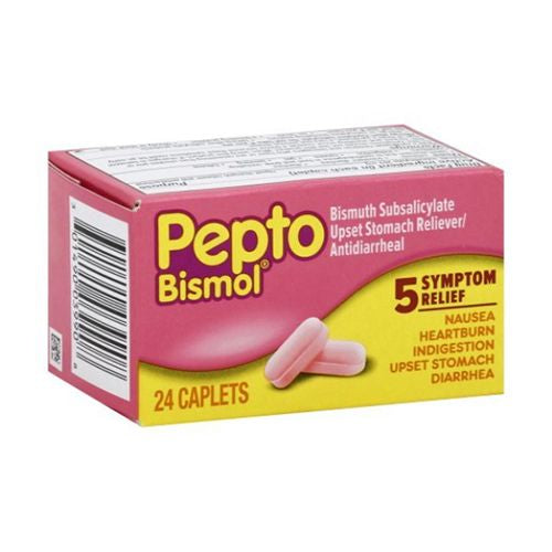 Pepto Bismol Caplets for Upset Stomach & Diarrhea Relief Over-the-Counter Medicine 24 Ct