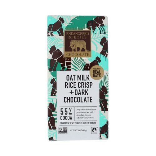 Endangered Species Chocolate Gorilla, Oat Milk & 55% Cocoa Chocolate Bar, Made With Oat Milk & Rice Crisps in Dark Chocolate, Gluten Free, Fair Trade and Ethically Produced, 3 Oz. (Pack of 12) (B086D17FK9)