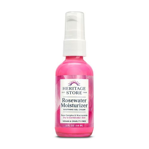 Heritage Store Rosewater Facial Moisturizer Soothing Gel Cream for Dry Skin to Combination Skin with Rose Complex Niacinamide & Hyaluronic Acid Vegan Paraben Free & Cruelty Free 2oz