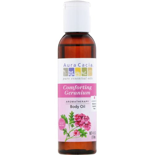 Aura Cacia Aromatherapy Body Oil Comforting Geranium 4 fl oz (118 ml)