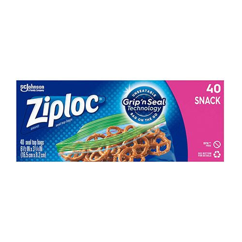 Ziploc Brand Snack Bags with Grip n Seal Technology 40 Count
