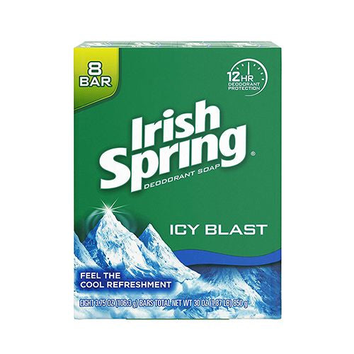 Irish Spring Icy Blast Deodorant Bar Soap for Men 3.7 oz 8 Pack
