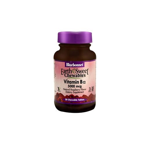 Bluebonnet Nutrition EarthSweet Vitamin B12 5000 mcg Chewables Natural Raspberry 30 Ct
