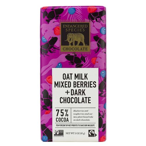 Endangered Species - Dark Chocolate Bar 75% Cocoa Oat Milk Mixed Berries - 3 oz.
