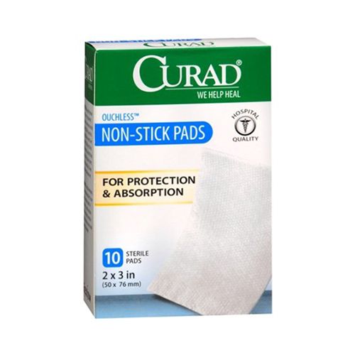 Curad Small Non-Stick Pads  For Wound Protection and Absorption  2  X 3   10 Count Box