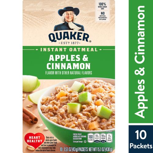 Quaker Apple & Cinnamon Instant Oatmeal (10-1.51 oz)15.1 Ounce 10 Pack