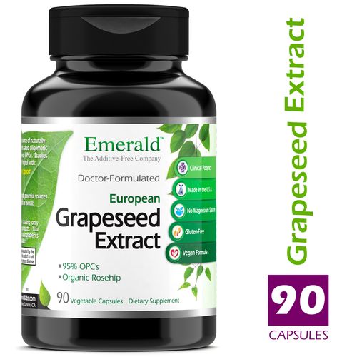 Emerald Labs Grape Seed Extract - Supports Blood Circulation Anti-Aging Anti-Inflammatory - 100mg Premium Extract with Organic Rosehip Powder - 90 Vegtable Capsules