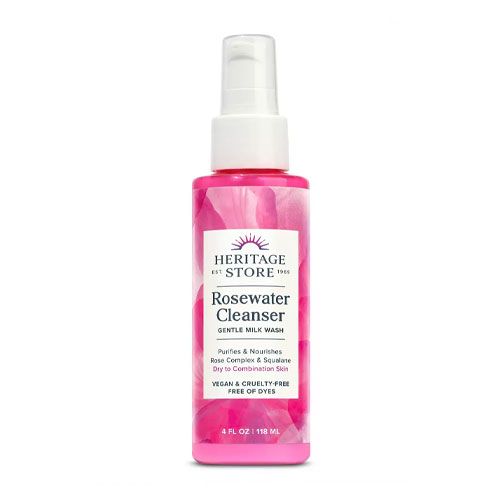 Heritage Store Rosewater Facial Cleanser pH Balanced Milk Wash Purifes & Nourishes with Squalane & Rose Complex Dry to Combination Skin Care 60-Day Money-Back Guarantee Vegan & Cruelty Free 4oz