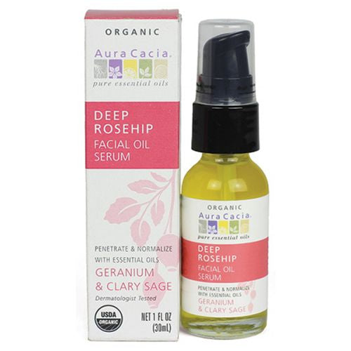 Organic Deep Rosehip Facial Oil Serum Geranium & Clary Sage 1 fl oz (30 ml) Aura Cacia