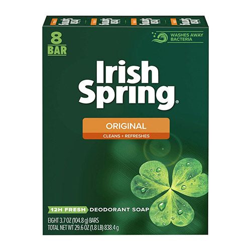 Irish Spring Original Clean Deodorant Bar Soap for Men 3.7 oz 8 Pack