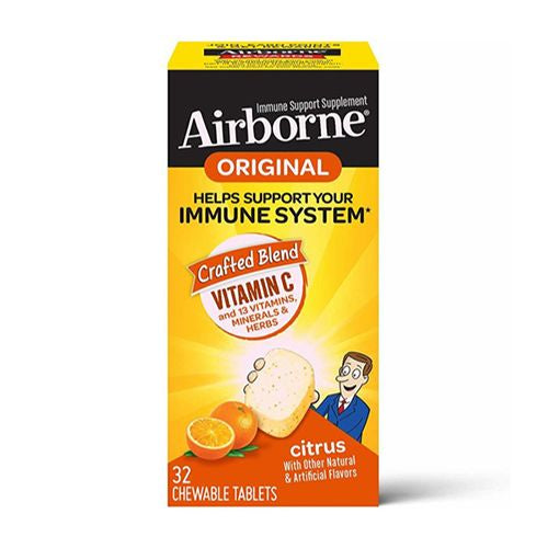 Airborne Citrus Chewable Tablets 32 count - 1000mg of Vitamin C - Gluten-Free Immune Support Supplement and High in Antioxidants (Packaging May Vary)