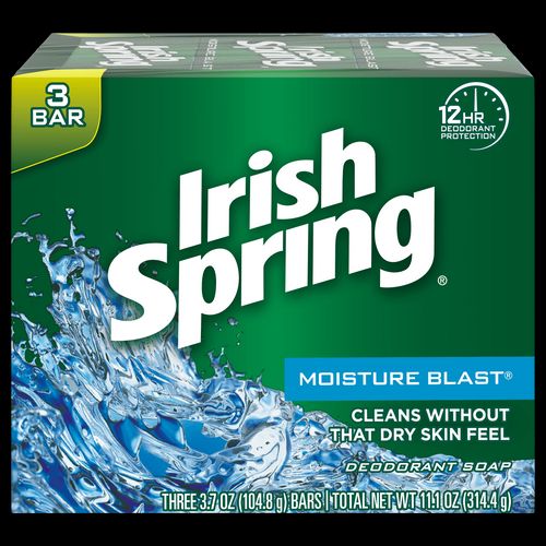 Irish Spring Moisture Blast Deodorant Bar Soap for Men 3.7 oz 3 Pack
