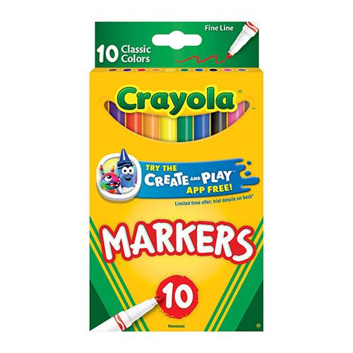 Crayola Classic Thin Line Marker Set 10 Ct Multi Colors Back to School Supplies for Kids