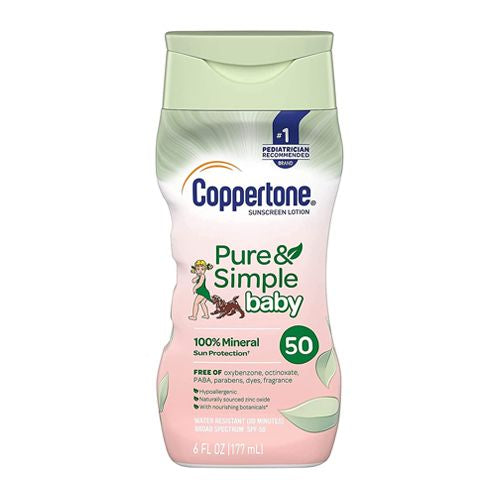 Coppertone Pure and Simple Baby Sunscreen Lotion SPF 50 6 Fl Oz Bottle