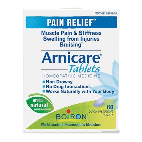 Boiron Arnicare Tablets Homeopathic Medicine for Pain Relief Swelling & Bruises from Injuries Muscle Pain 60 Meltaway Tablets