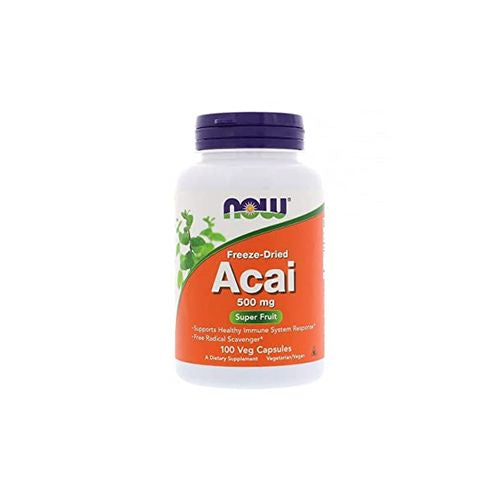NOW Supplements Acai 500 mg Freeze-Dried Super Fruit with Polyphenols Ellagic Acid Rutin Anthocyanins and Catechins 100 Veg Capsules