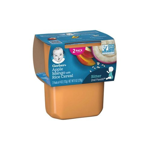 (Pack of 2) Gerber 2nd Foods Apple Mango with Rice Cereal Baby Food, 4 oz Tubs