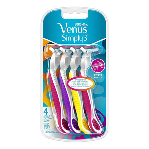 Gillette Venus Simply 3 Colors Disposable Razors 4 Count