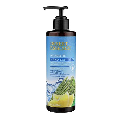 Desert Essence Tea Tree Oil & Lemongrass Probiotic Hand Sanitizer 8 fl. oz. - Gluten Free Vegan Cruelty Free - Kills 99.99% Most Common Harmful Germs - Leaves Skin Soft & Moisturized