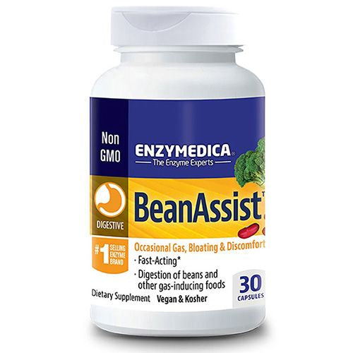 Enzymedica  BeanAssist  Rapid Response Enzyme Support to Help Relieve Occasional Gas  Bloating  and Discomfort  30 Capsules
